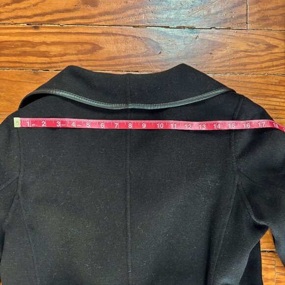 Tahari Faux Leather - Trim Belted Wrap Coat - Black - Women's Size L - Picture 6 of 7